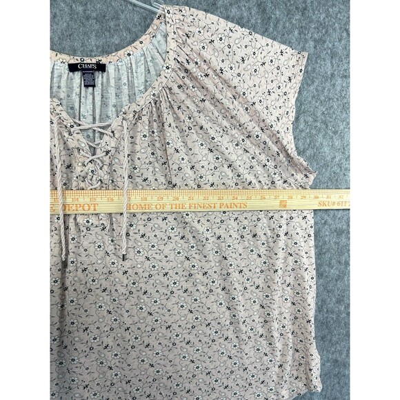 Chaps Peasant Floral Blouse 3X Pink Short Sleeve Scoop Neck Drawstring - Picture 6 of 8